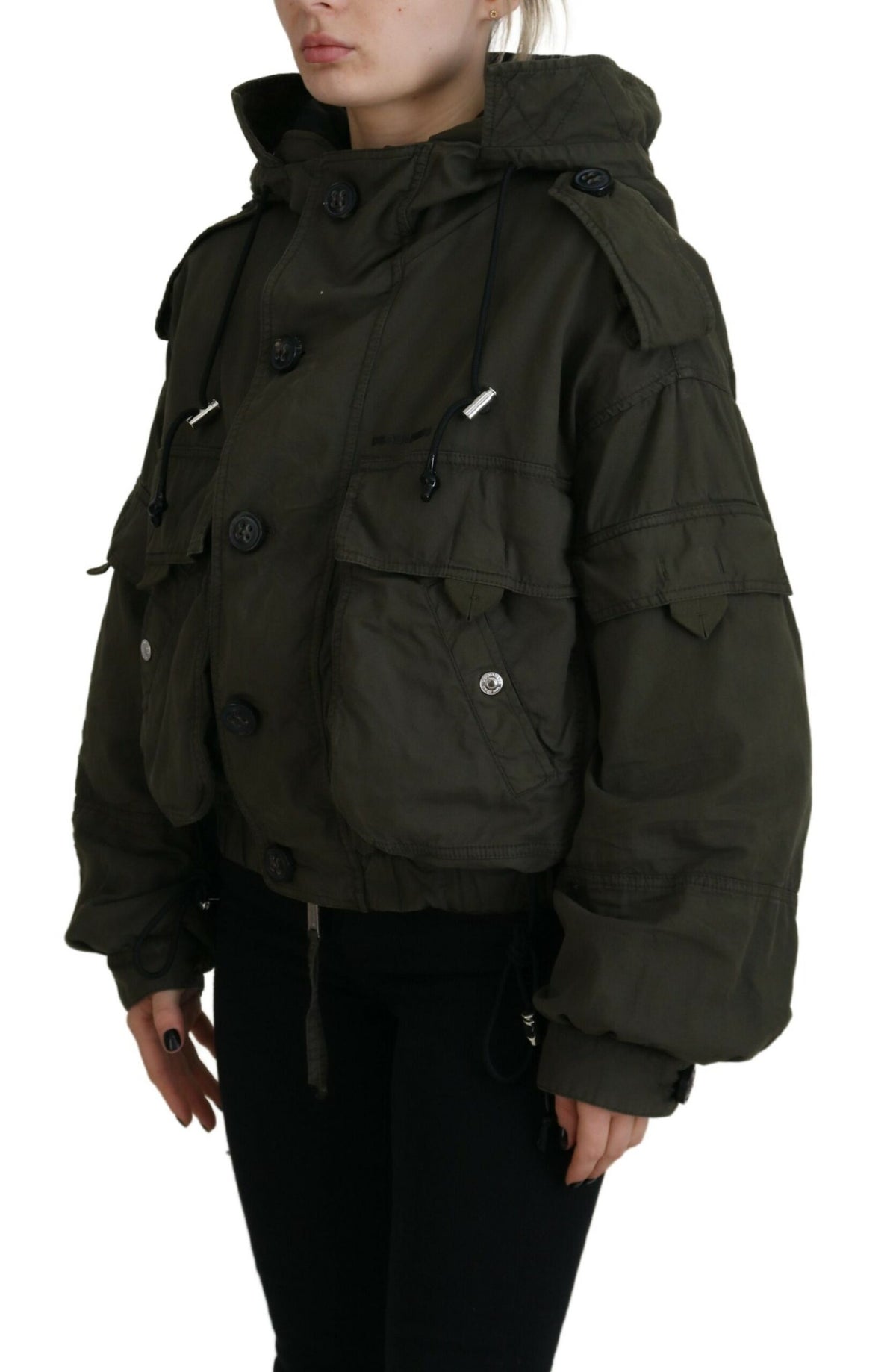 Veste cargo à capuche en coton vert Dsquared²