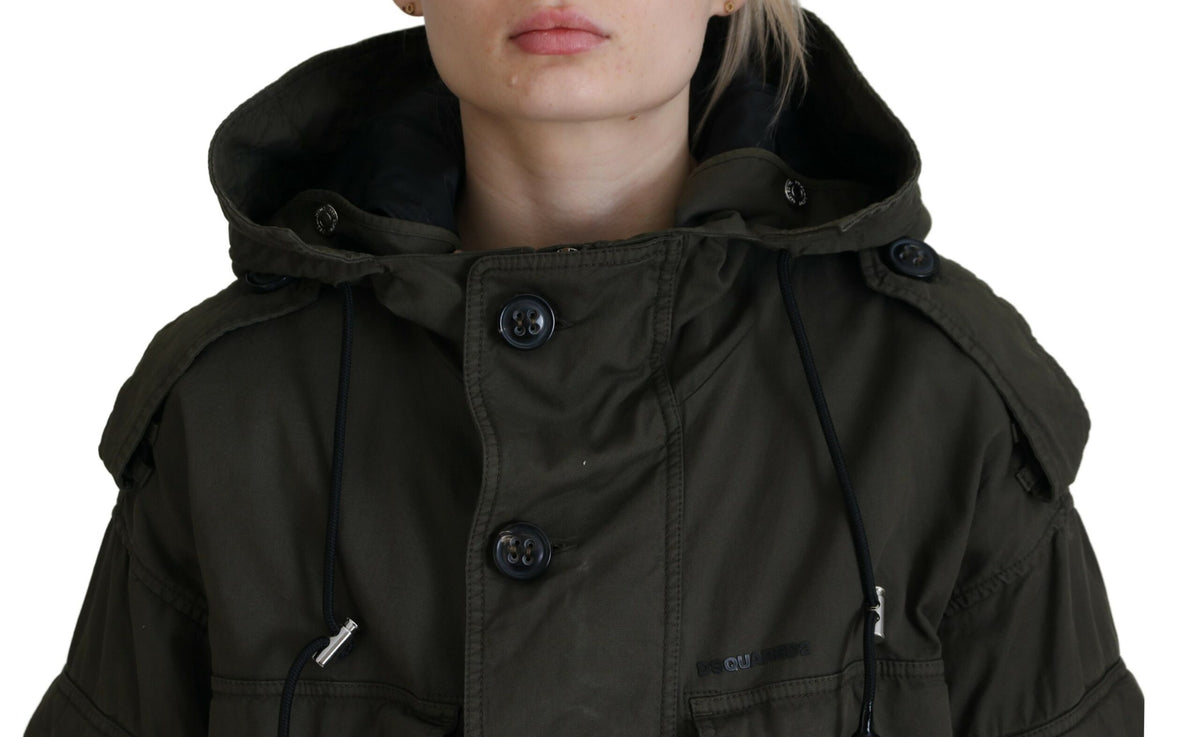 Dsquared² Green Cotton Hooded Cargo Button Jacket