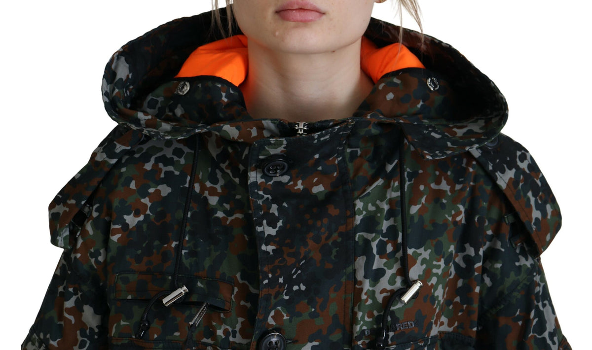 Parka à capuche verte à imprimé camouflage gothique Dsquared²