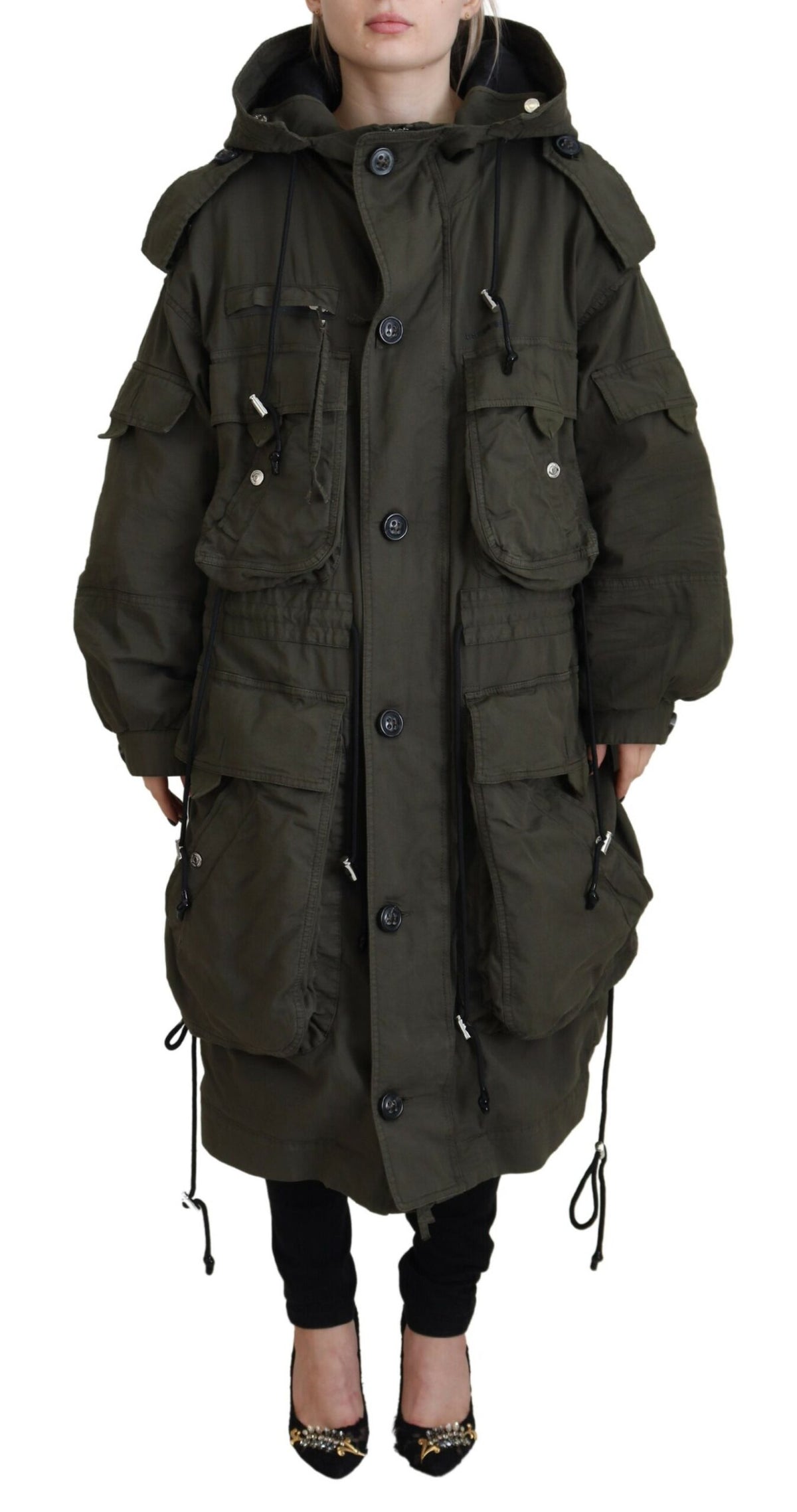 Parka longue à capuche et fermeture éclair verte Dsquared²