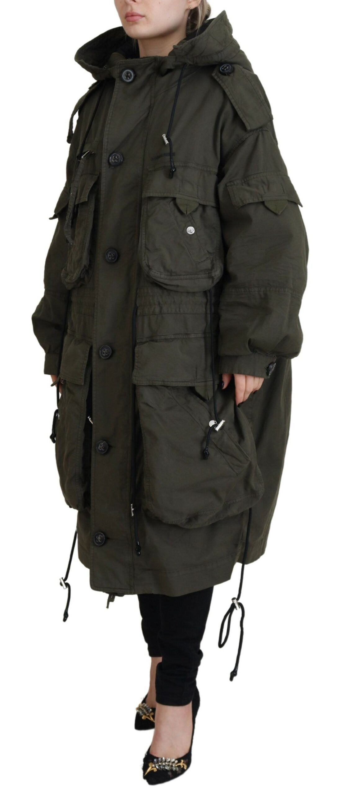 Parka longue à capuche et fermeture éclair verte Dsquared²