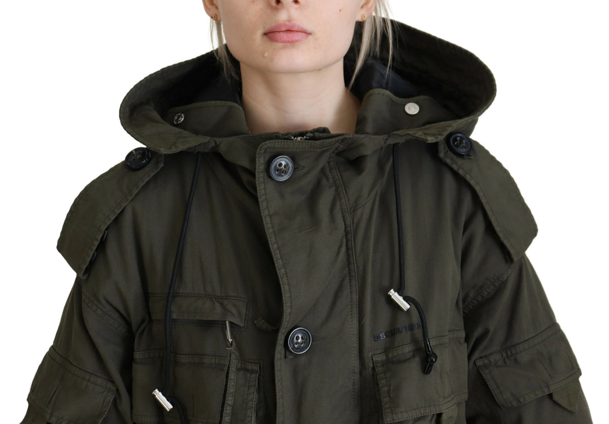 Chaqueta parka larga con capucha y cremallera completa en color verde de Dsquared²