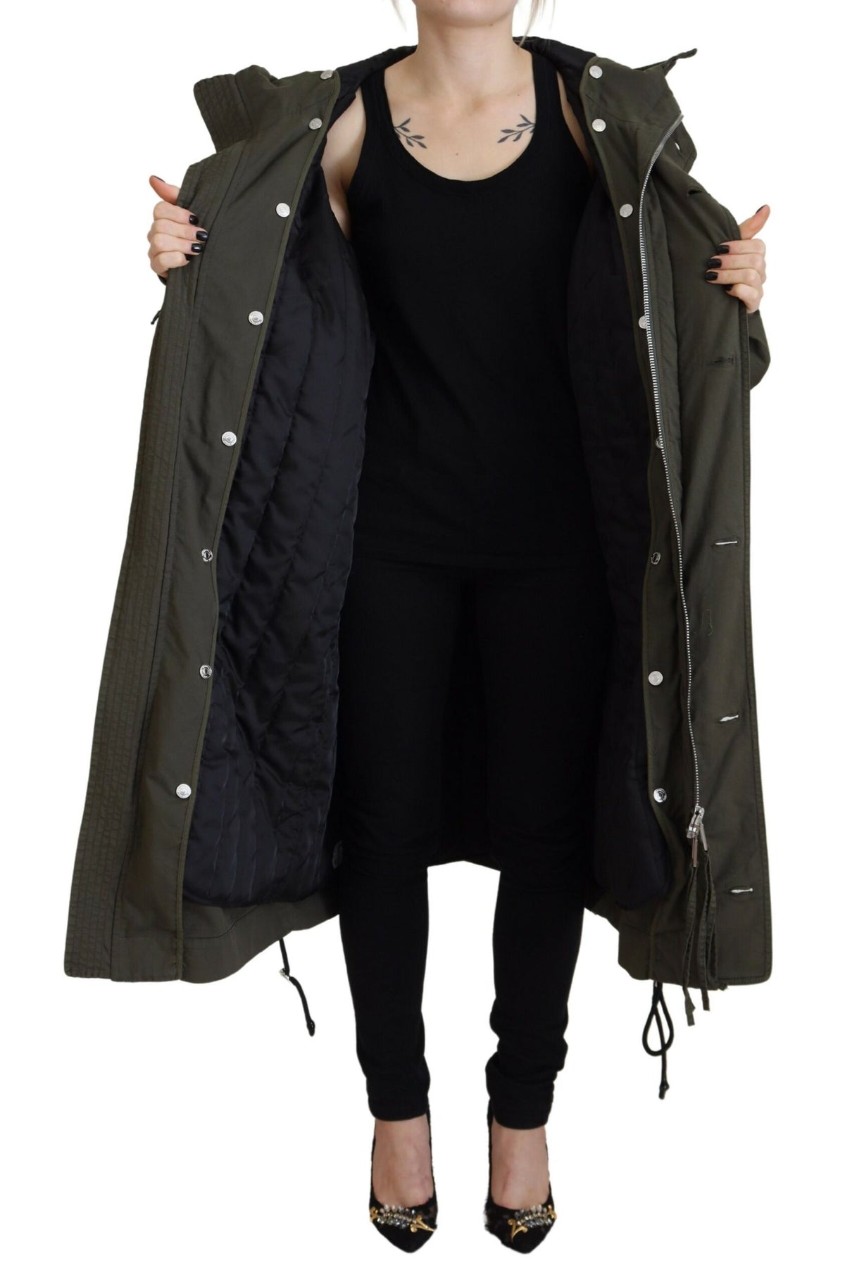 Parka longue à capuche et fermeture éclair verte Dsquared²