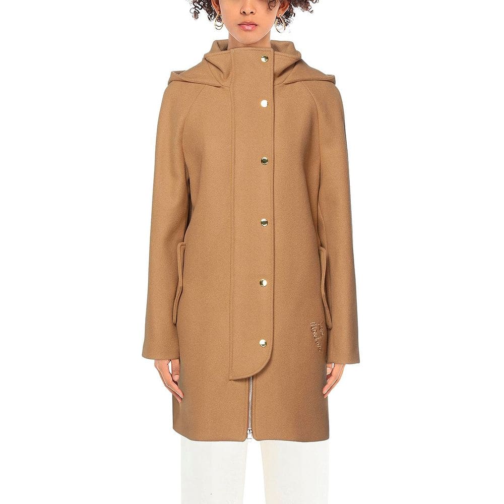 Manteau élégant en laine mélangée marron avec des accents dorés Love Moschino