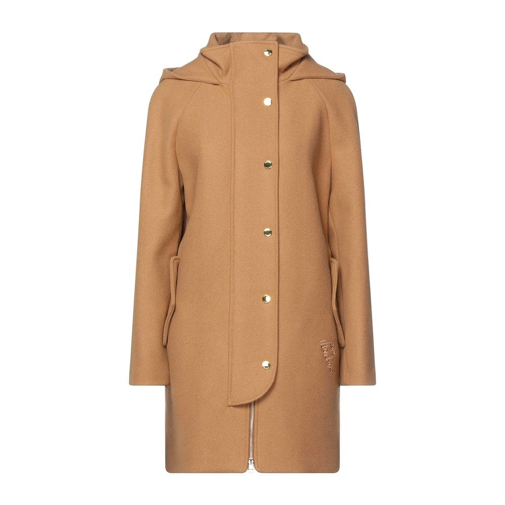 Manteau élégant en laine mélangée marron avec des accents dorés Love Moschino