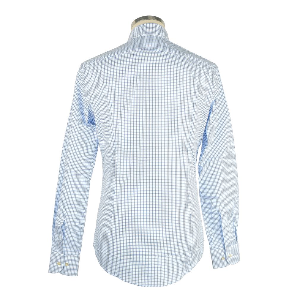 Camisa elegante Milano a cuadros blancos y azules fabricada en Italia