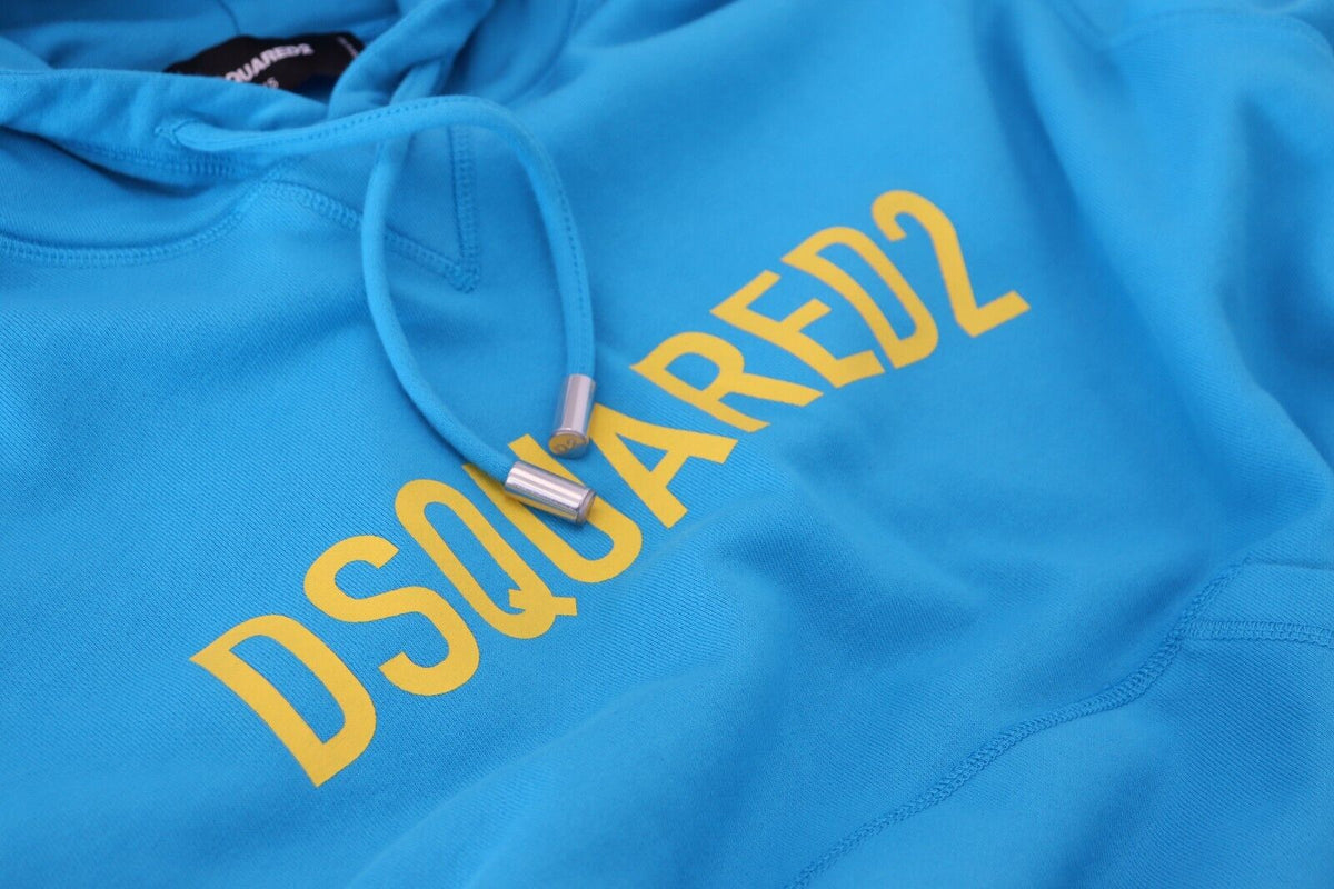 Sweat-shirt à capuche en coton imprimé logo bleu Dsquared²