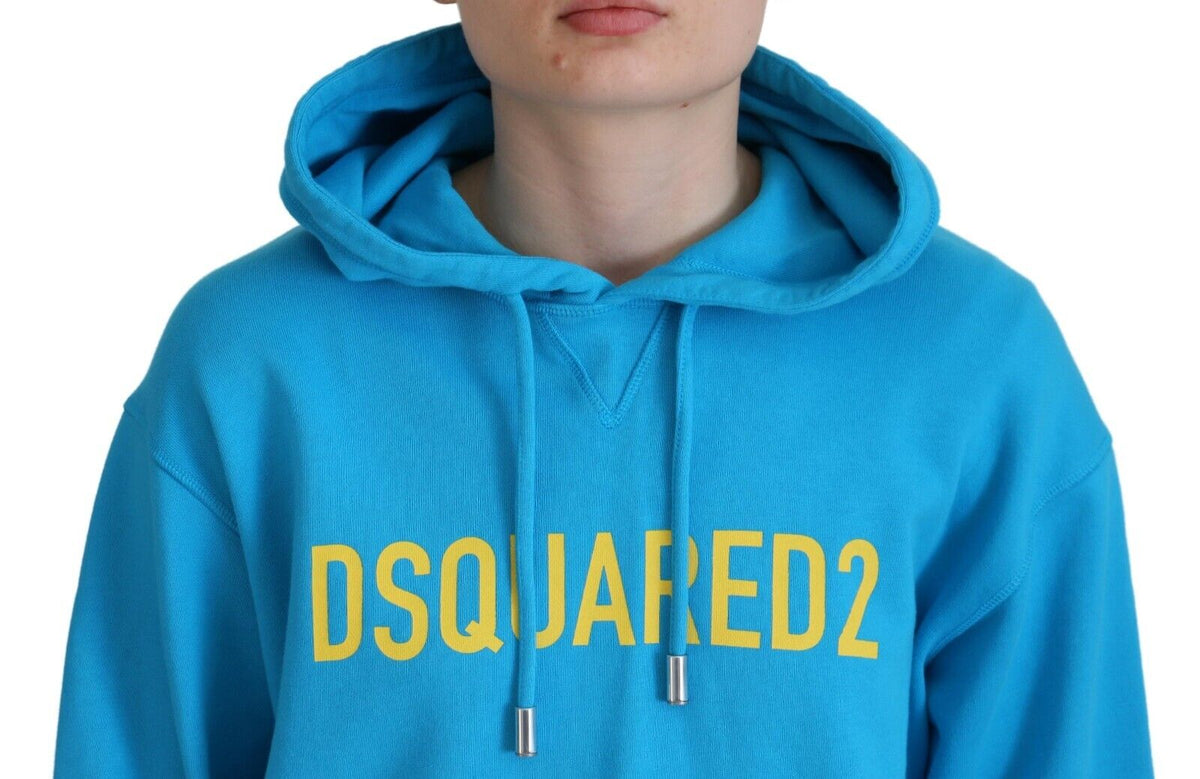 Sweat-shirt à capuche en coton imprimé logo bleu Dsquared²