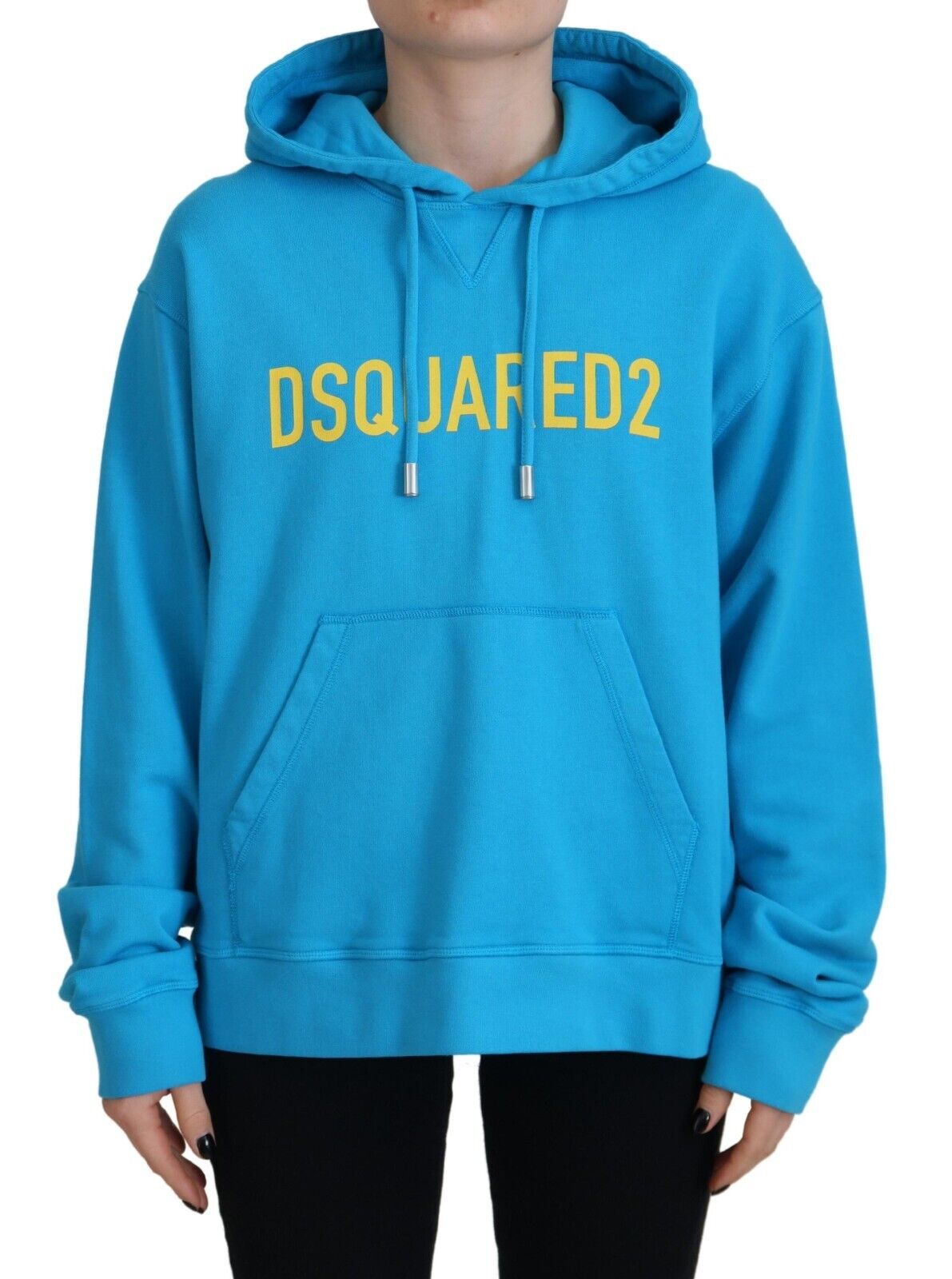 Sweat-shirt à capuche en coton imprimé logo bleu Dsquared²