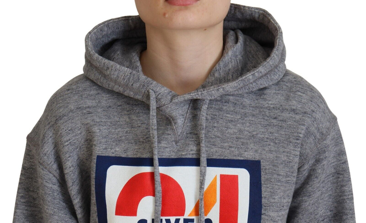 Sweat-shirt à capuche en coton imprimé logo gris Dsquared²