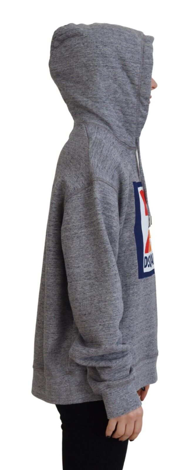 Sweat-shirt à capuche en coton imprimé logo gris Dsquared²