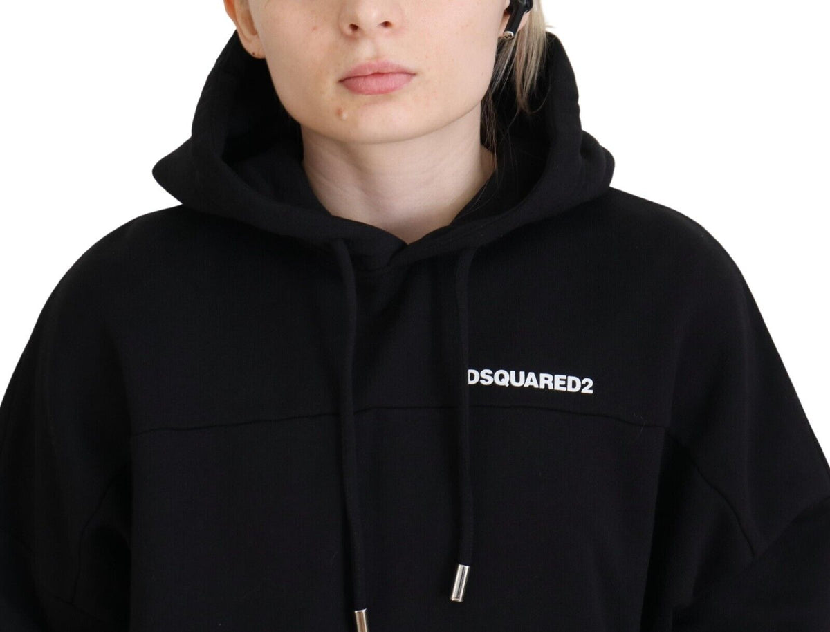 Sudadera con capucha y parche del logotipo en algodón de color negro de Dsquared²