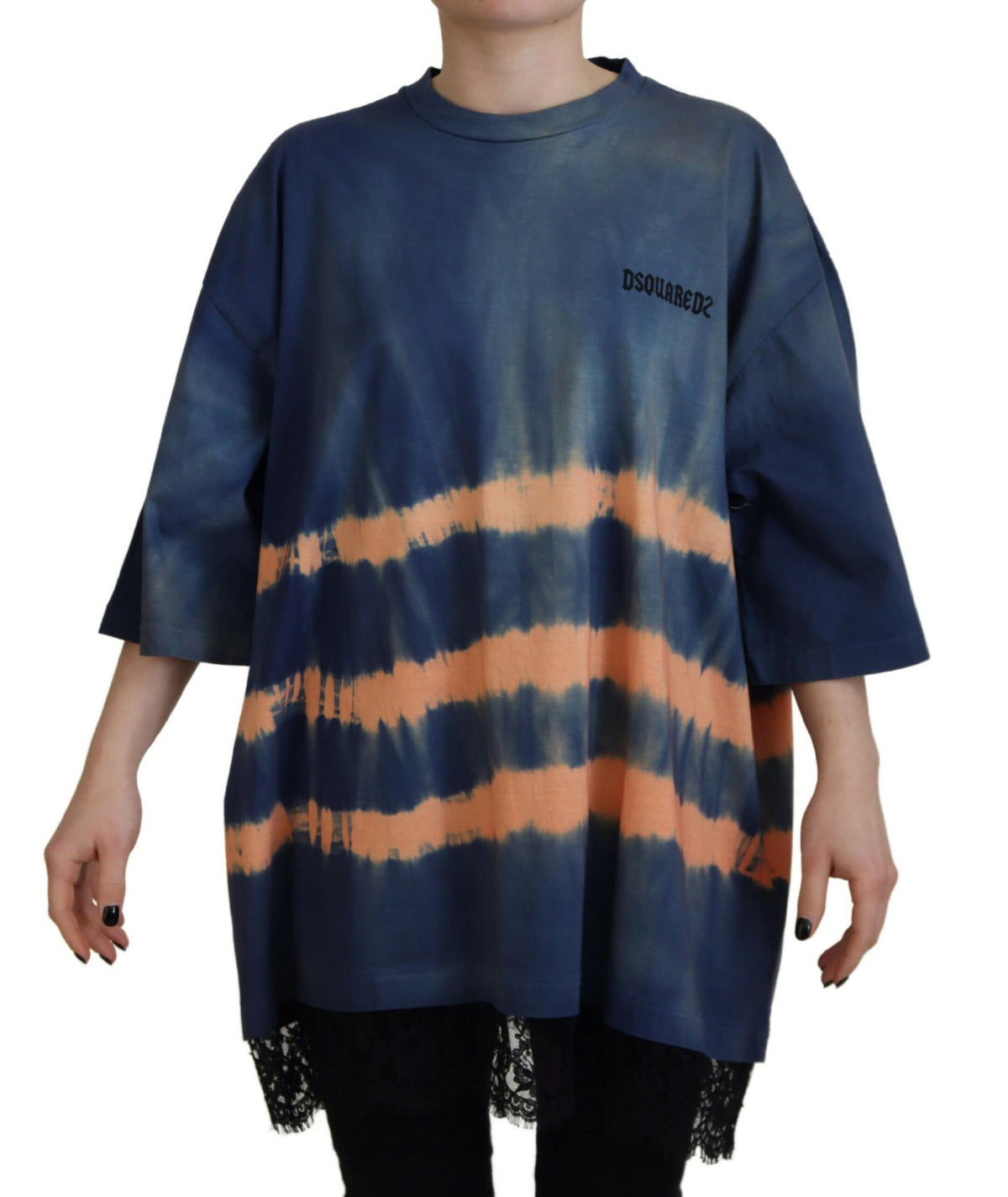 T-shirt à manches courtes en dentelle et coton bleu tie dye Dsquared²