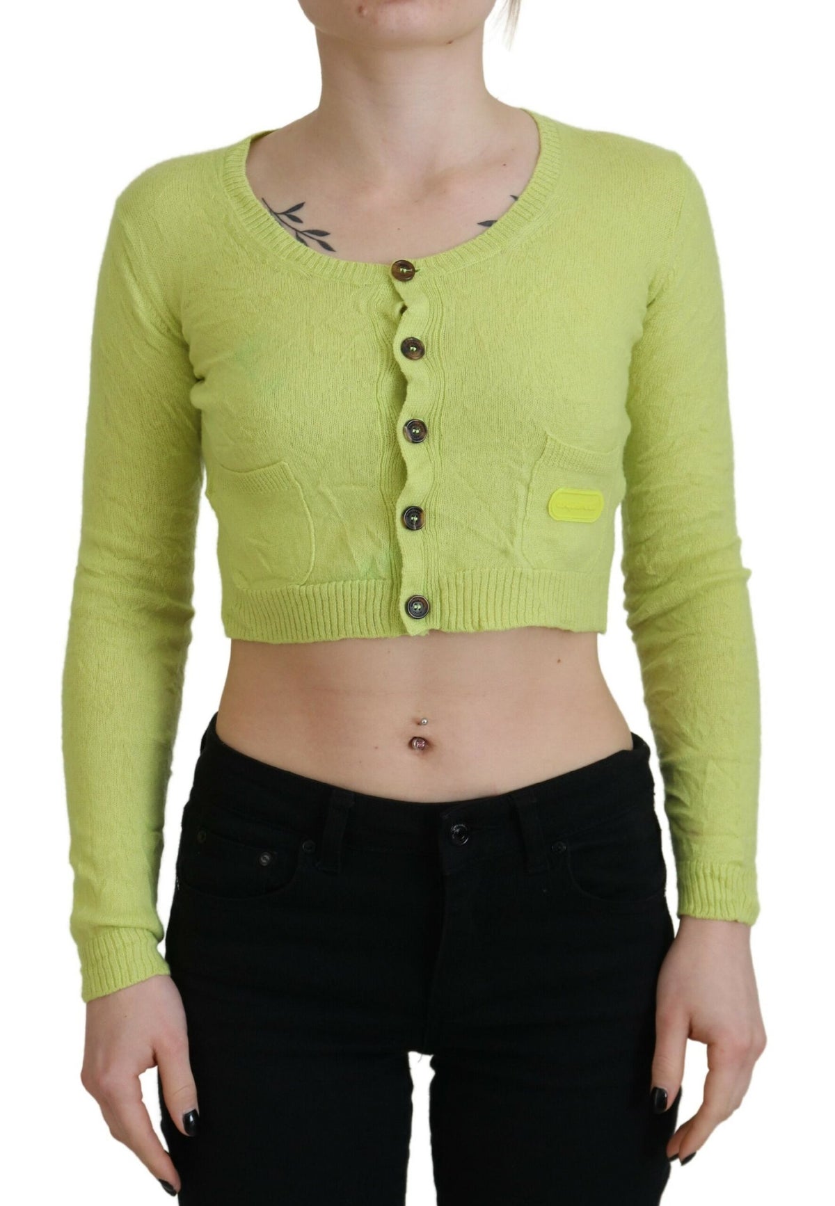 Pull court à manches longues en cachemire jaune vert Dsquared²