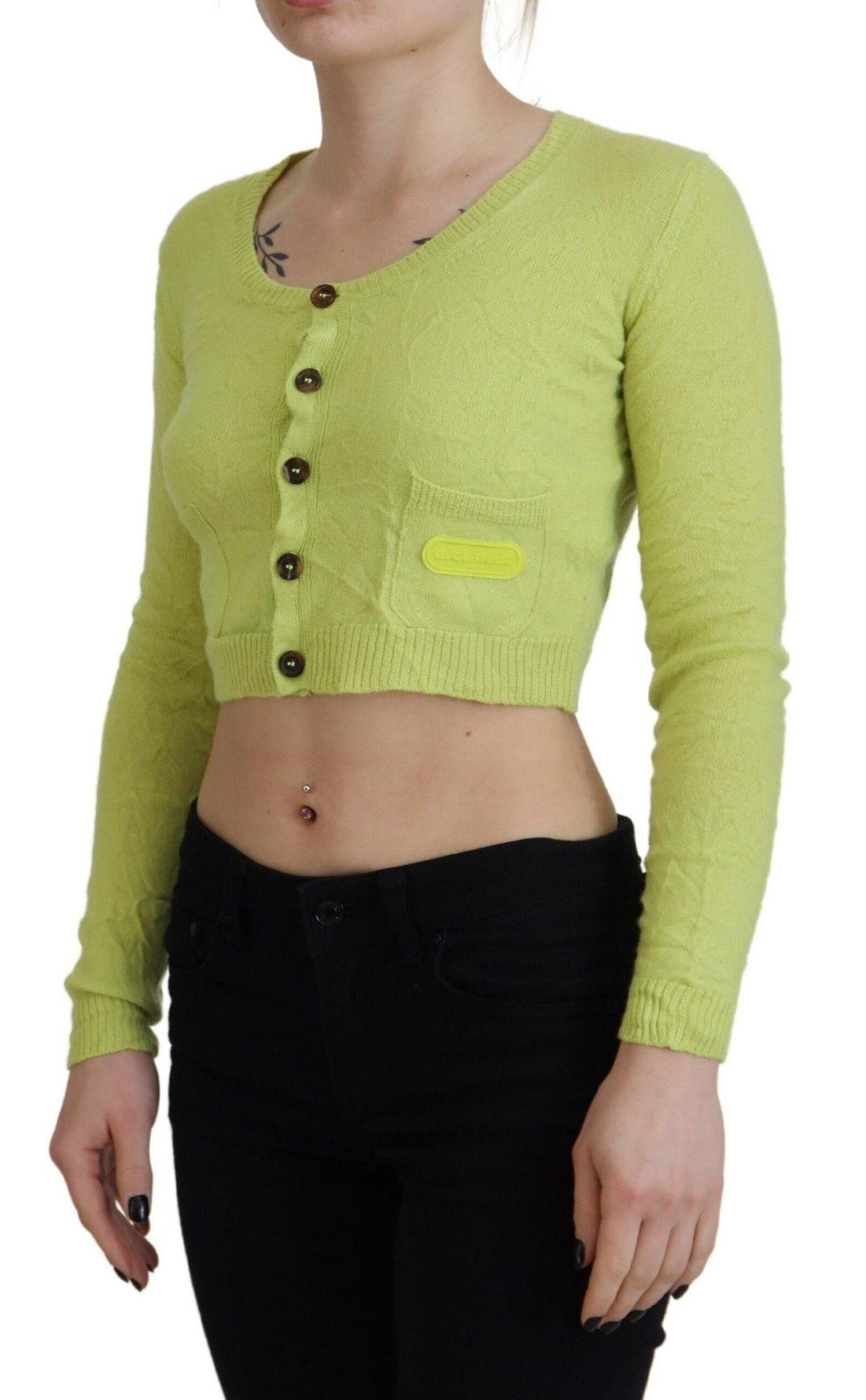 Pull court à manches longues en cachemire jaune vert Dsquared²