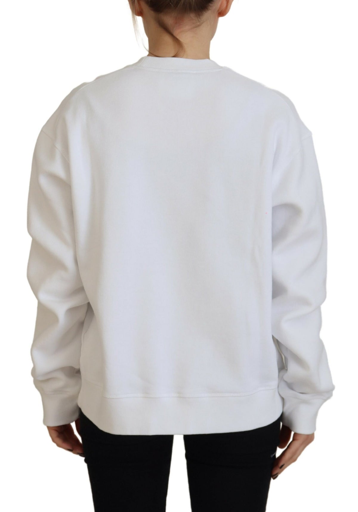 Pull ras du cou à manches longues en coton blanc imprimé Dsquared²