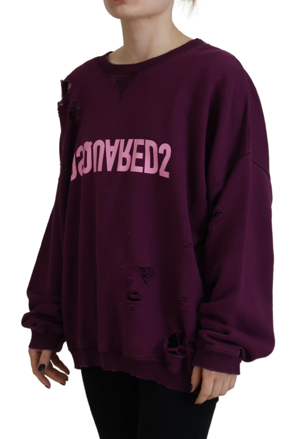 Pull à manches longues en coton violet imprimé vieilli Dsquared²