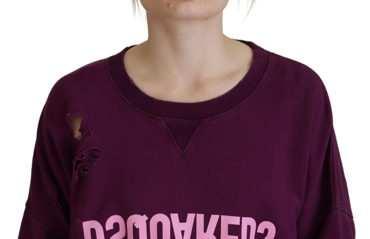 Pull à manches longues en coton violet imprimé vieilli Dsquared²