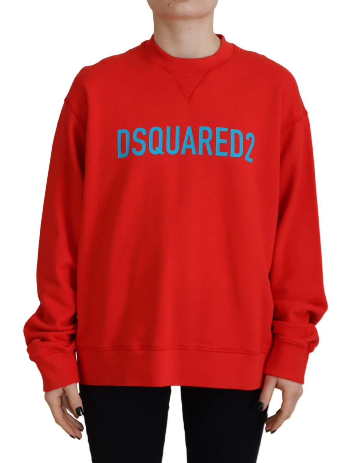 Pull ras du cou à manches longues en coton imprimé rouge Dsquared²