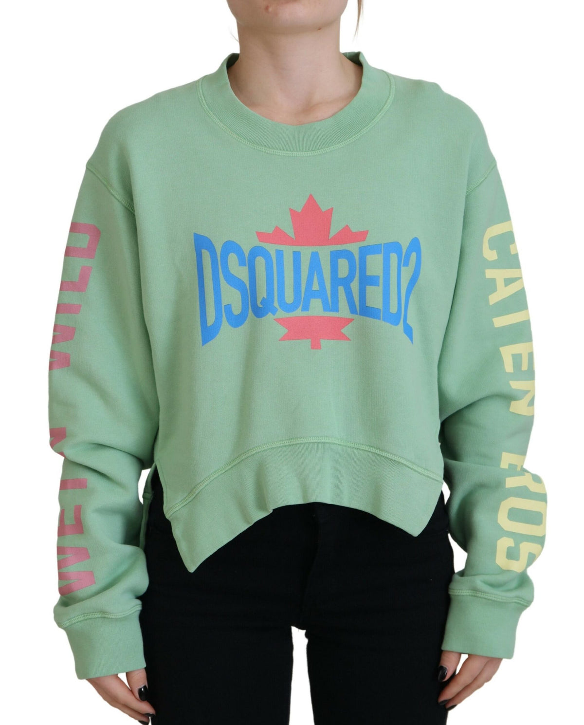 Pull ras du cou à manches longues et logo vert imprimé Dsquared²