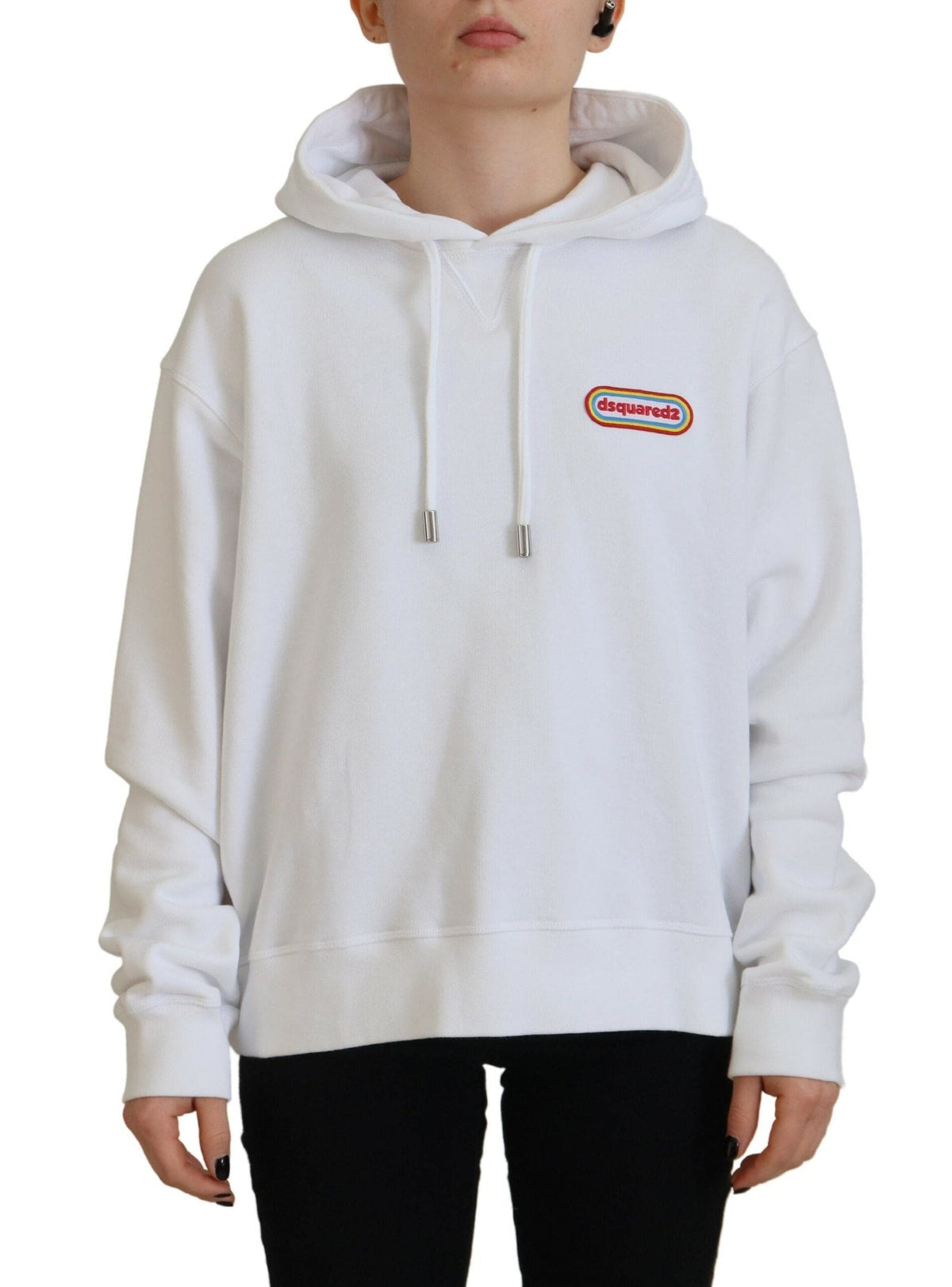 Sweat-shirt à capuche en coton blanc avec patch logo Dsquared²