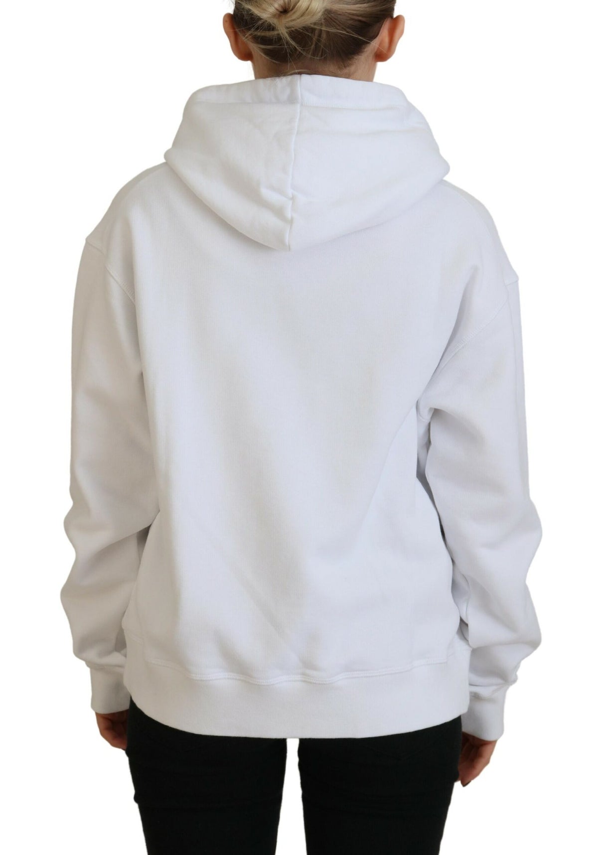 Sweat-shirt à capuche en coton blanc avec patch logo Dsquared²