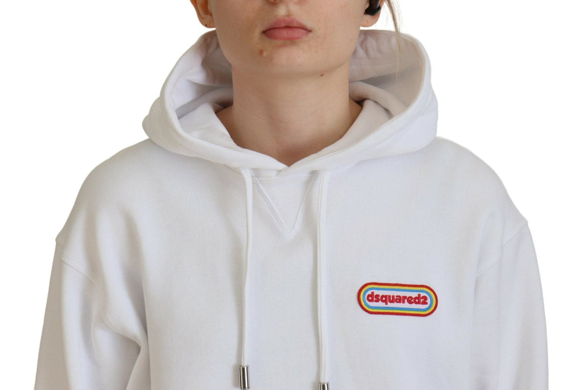 Sweat-shirt à capuche en coton blanc avec patch logo Dsquared²