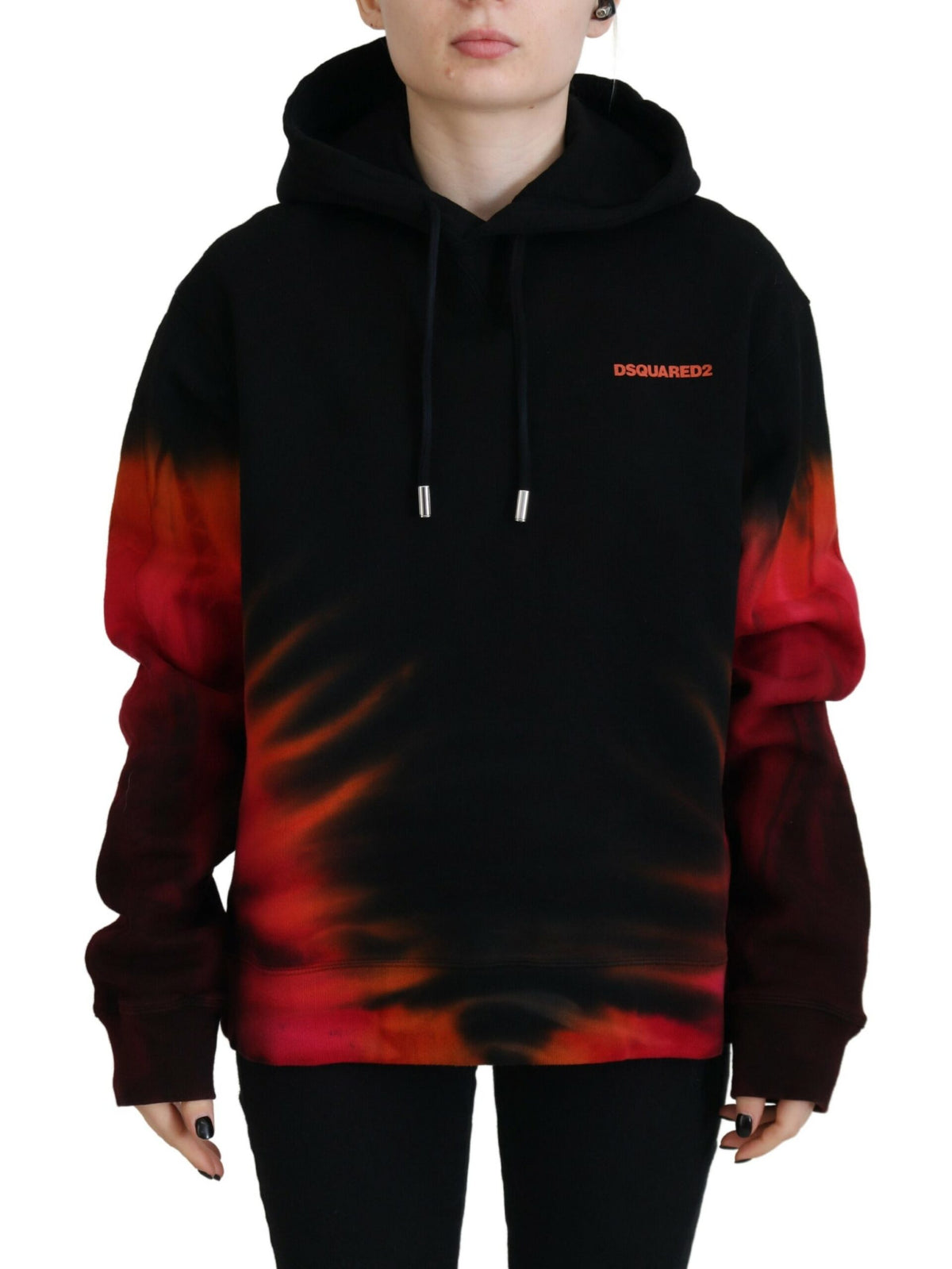 Dsquared² Black Red Dye Cotton Hoodie Sweatshirt Sweater