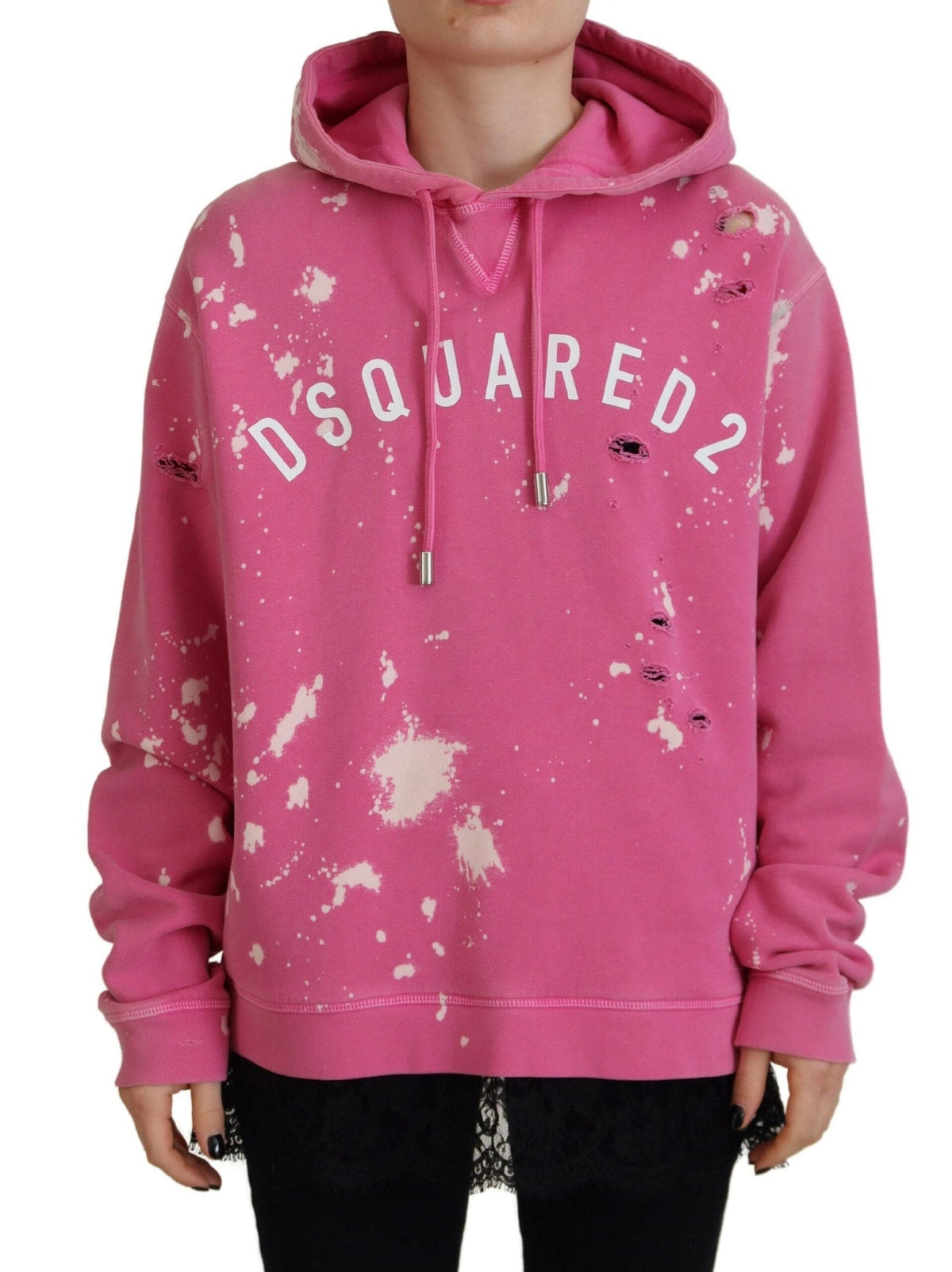 Sweat-shirt à capuche en coton imprimé logo rose Dsquared²