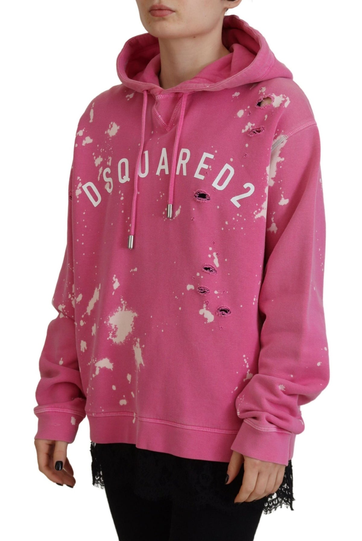 Sweat-shirt à capuche en coton imprimé logo rose Dsquared²