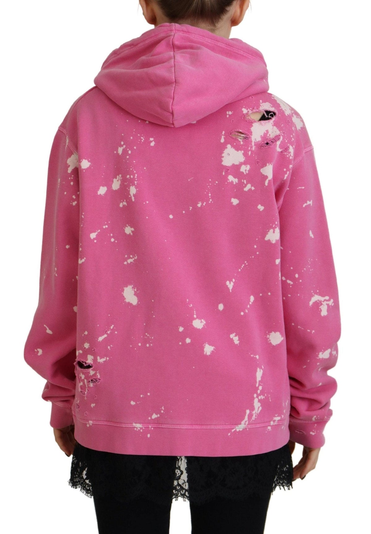 Sweat-shirt à capuche en coton imprimé logo rose Dsquared²