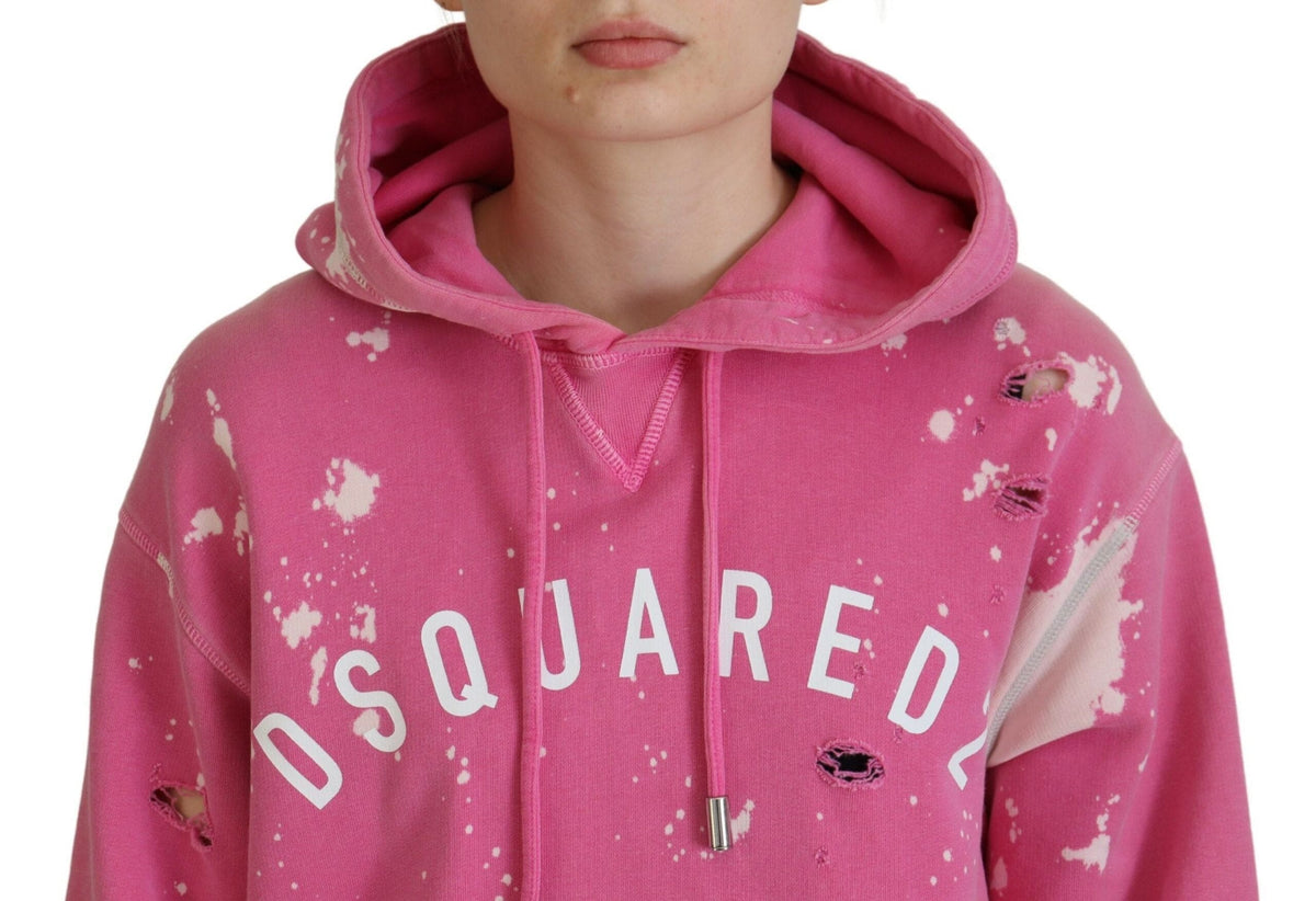 Sweat-shirt à capuche en coton imprimé logo rose Dsquared²