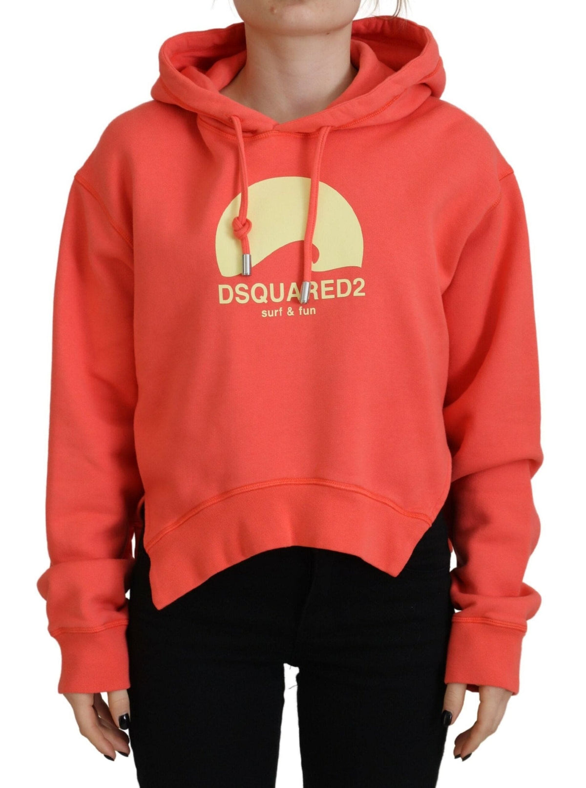 Sweat-shirt à capuche en coton imprimé logo rose Dsquared²