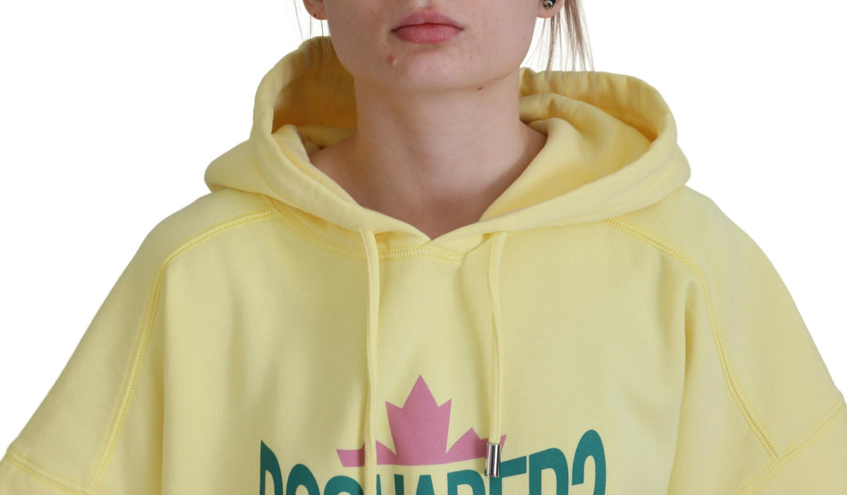 Sweat-shirt à capuche en coton imprimé logo jaune Dsquared²