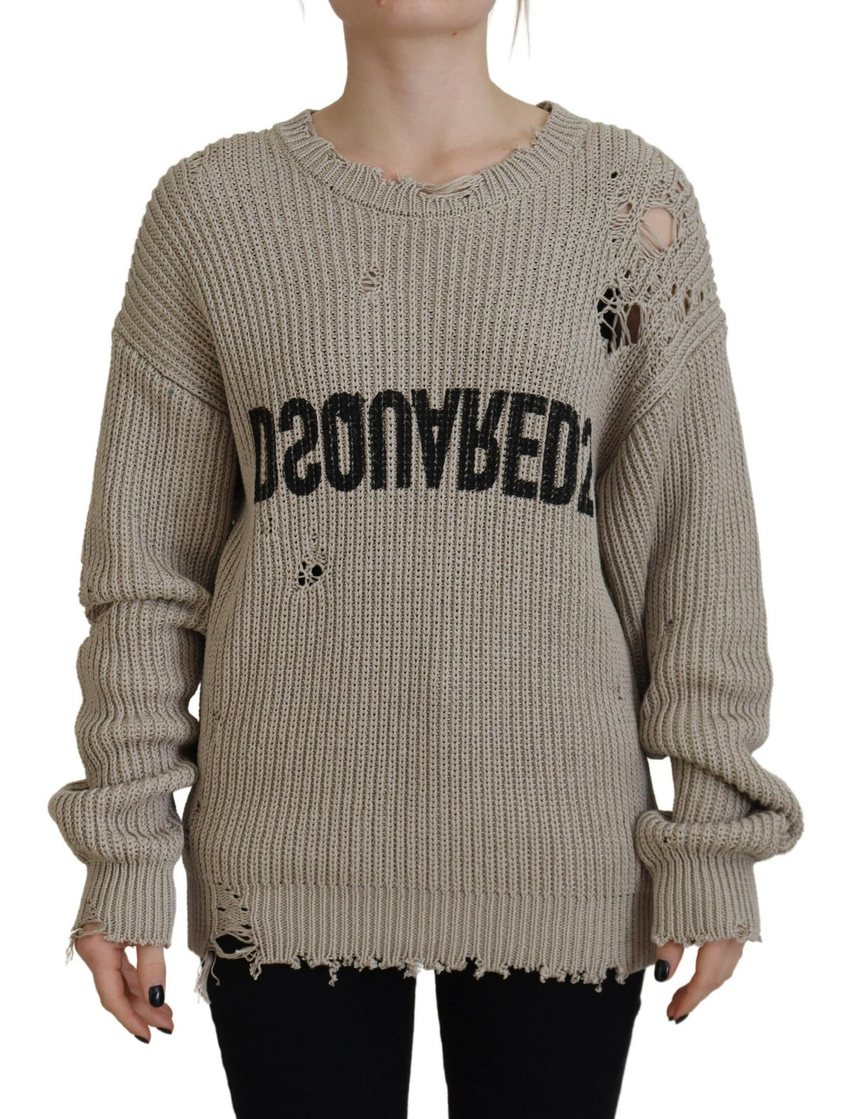 Pull col rond en maille de coton beige Dsquared²