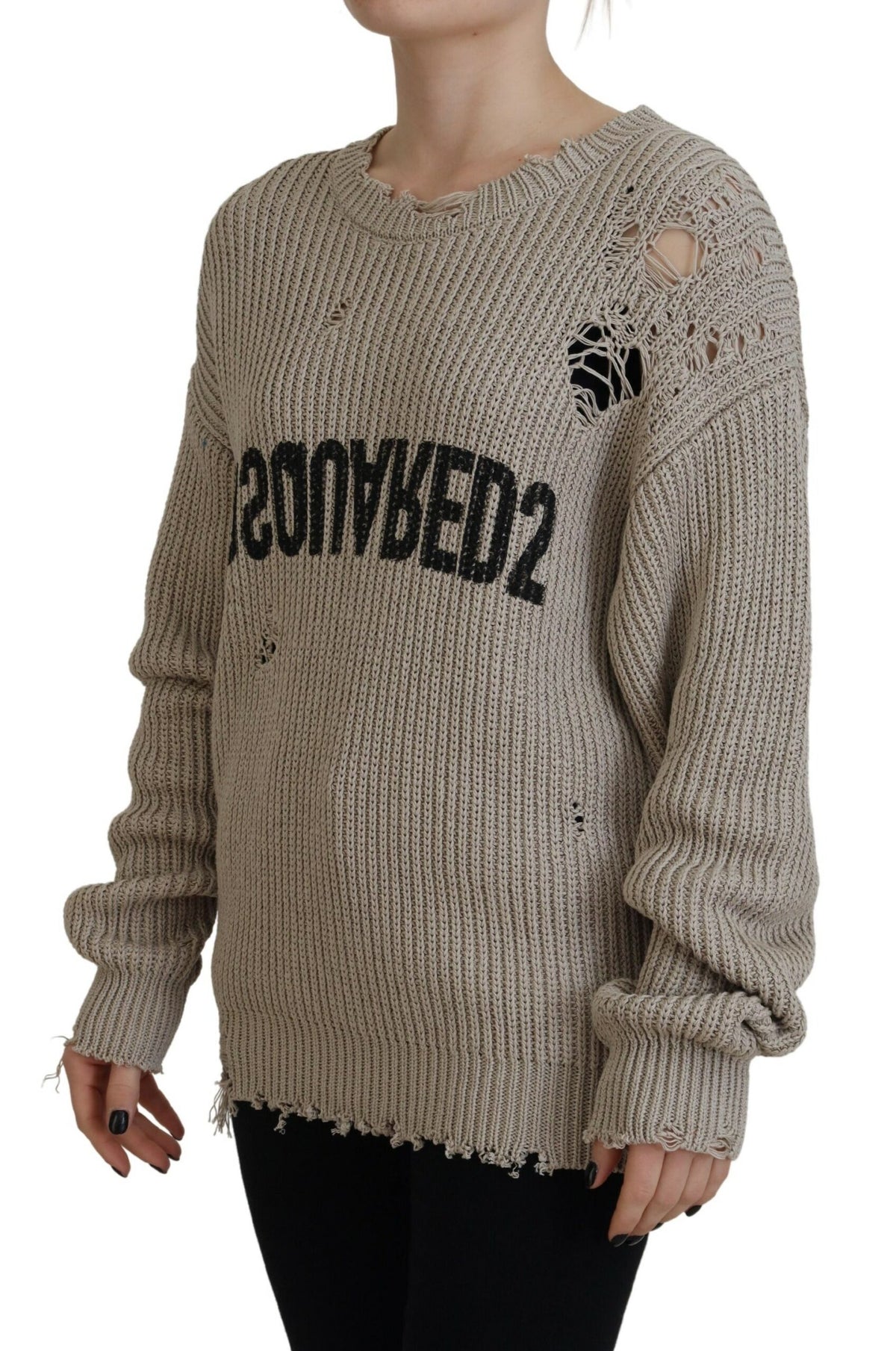 Pull col rond en maille de coton beige Dsquared²