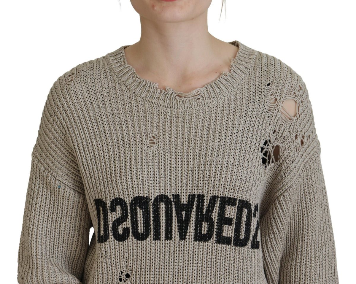 Pull col rond en maille de coton beige Dsquared²