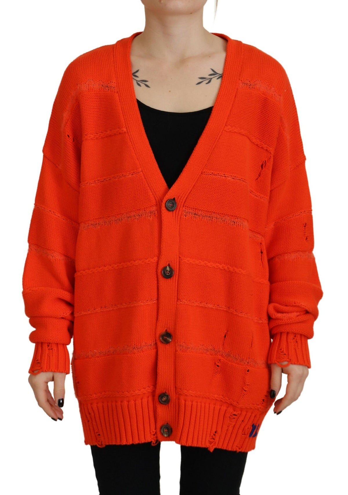 Pull cardigan boutonné en tricot de coton orange Dsquared²