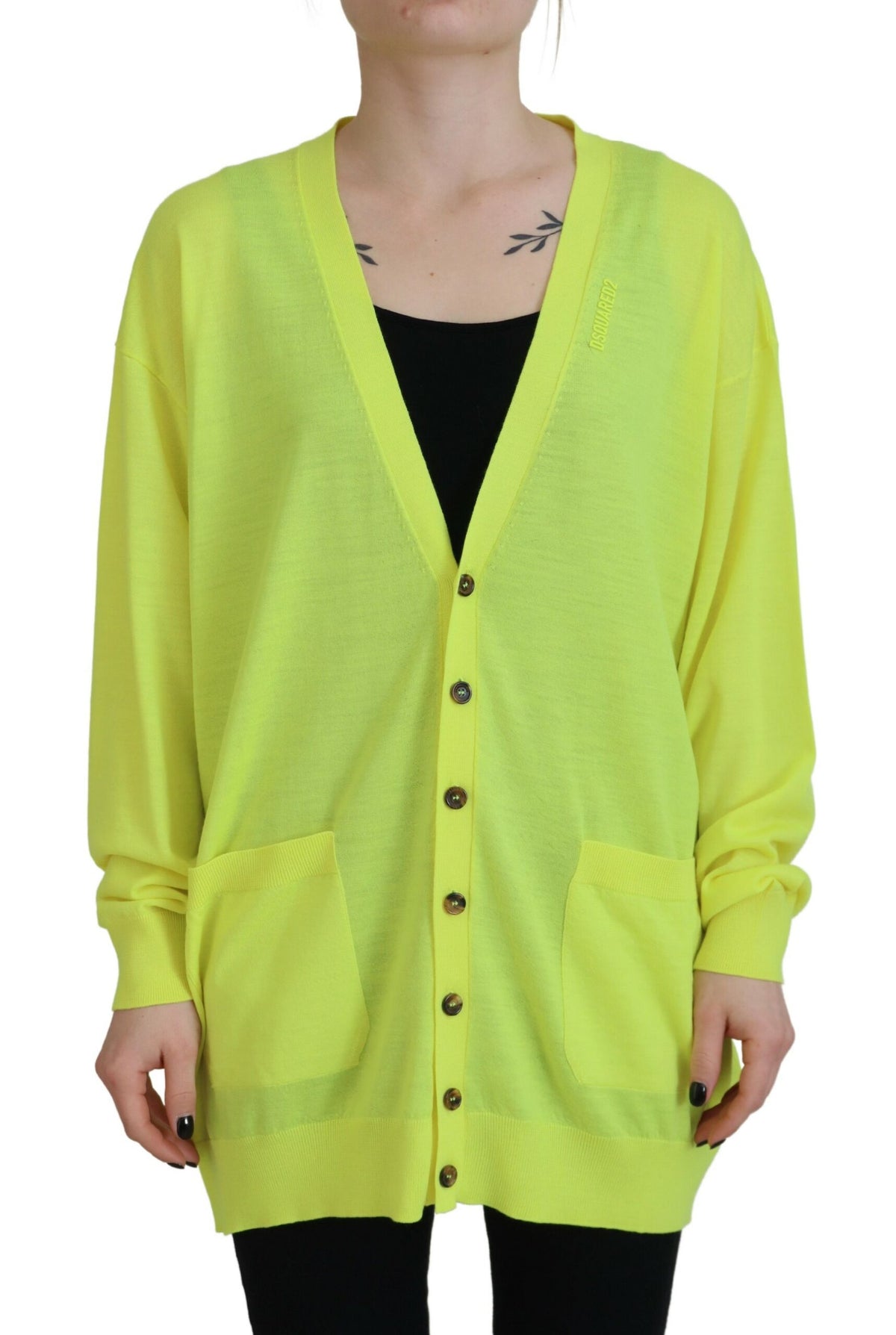 Pull cardigan boutonné en laine jaune Dsquared²