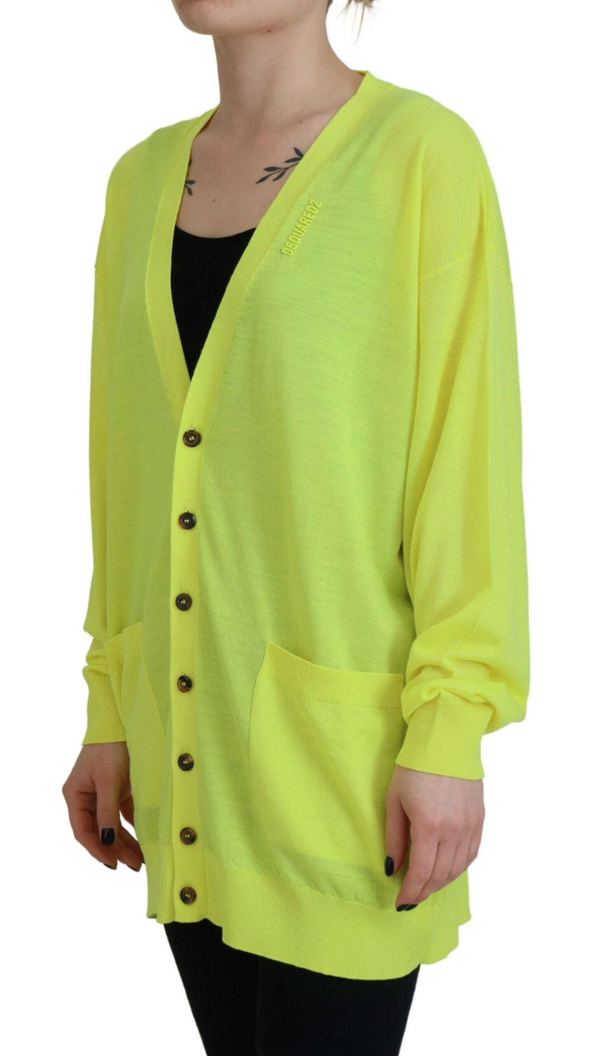 Pull cardigan boutonné en laine jaune Dsquared²