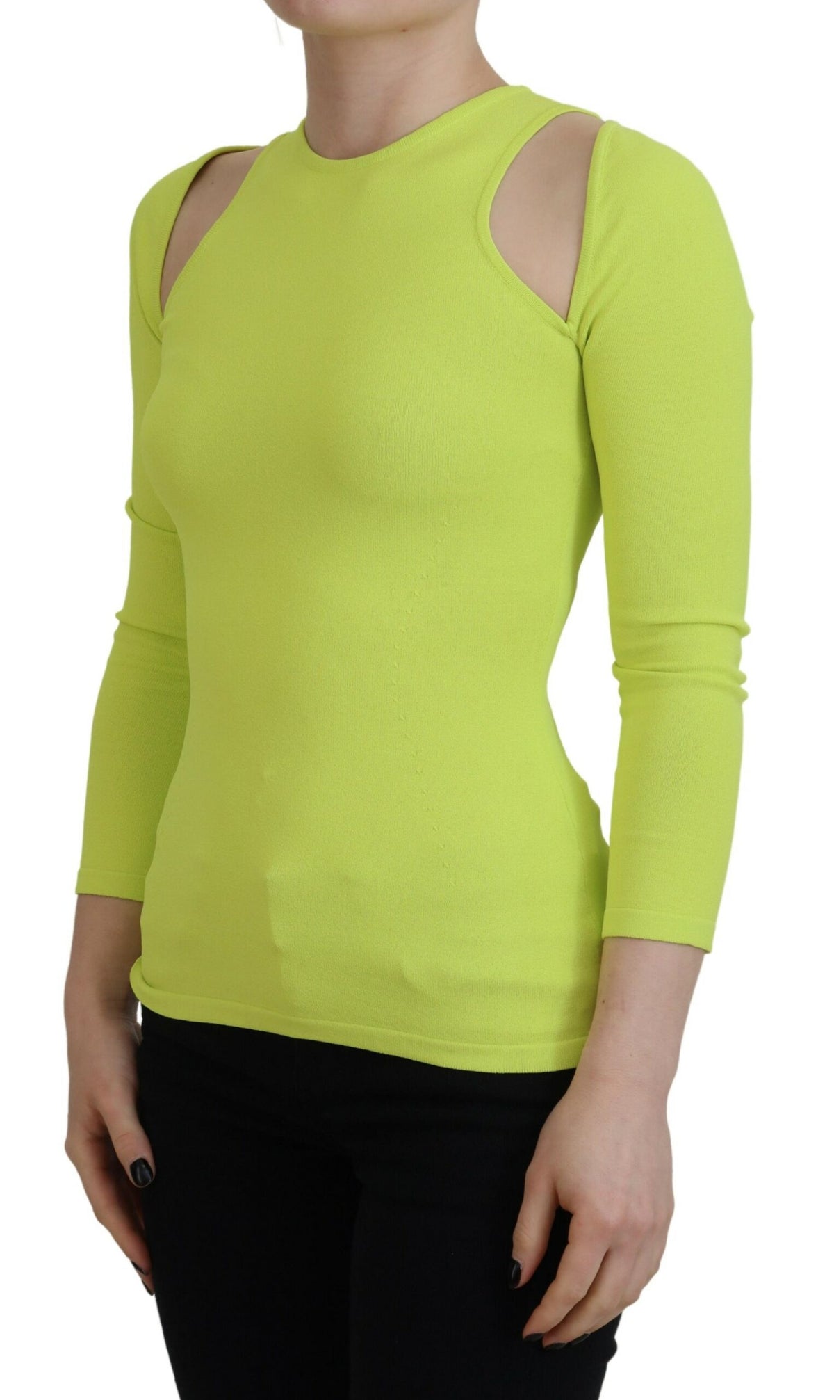 Dsquared² Yellow Green Viscose Open Shoulder Long Sleeves Top