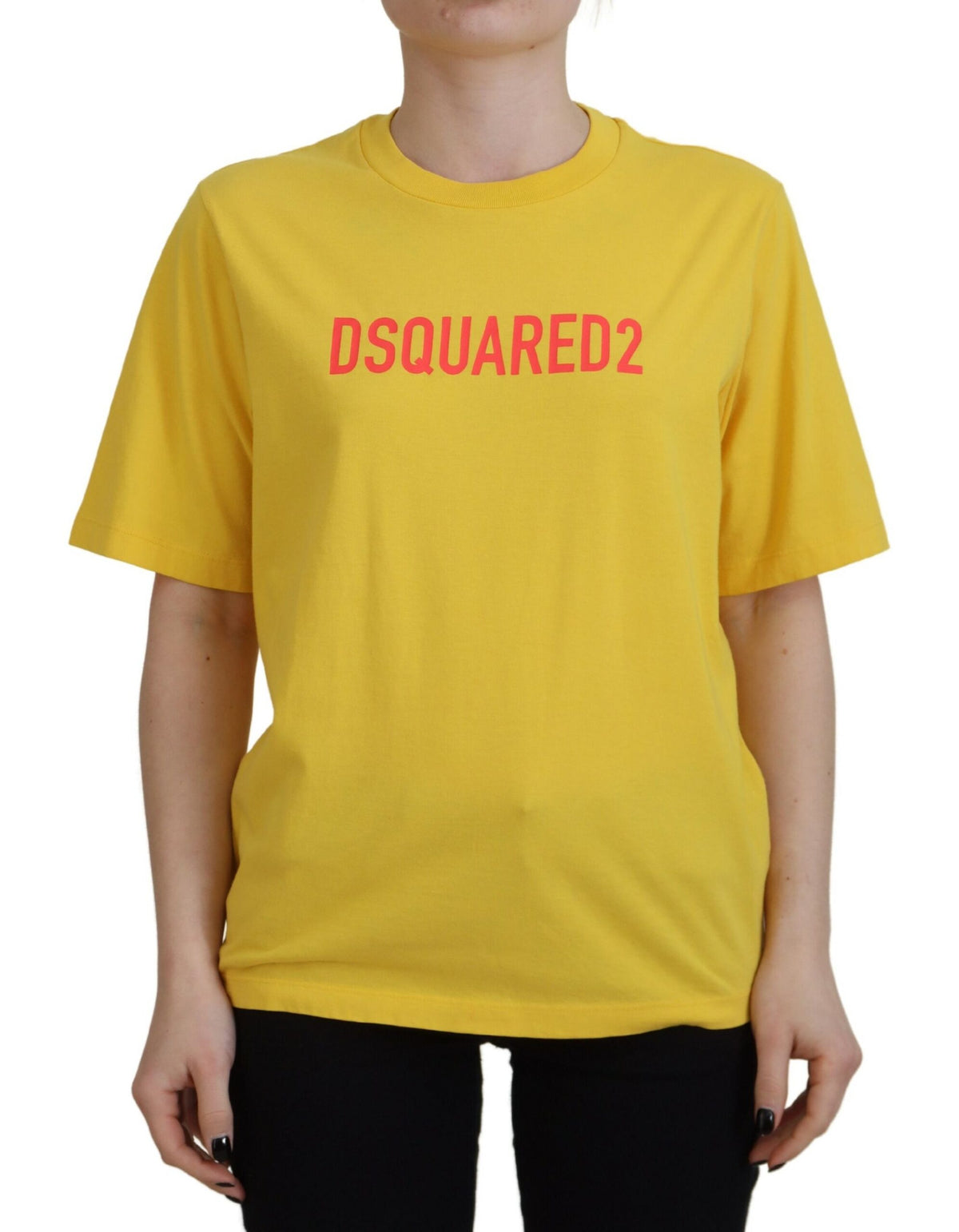 T-shirt ras du cou en coton jaune avec logo imprimé Dsquared²