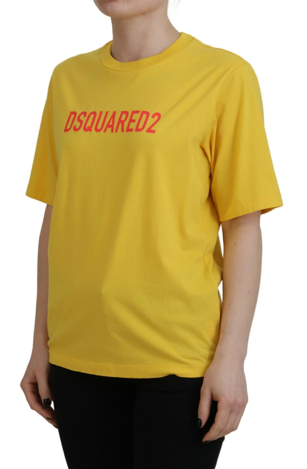 T-shirt ras du cou en coton jaune avec logo imprimé Dsquared²