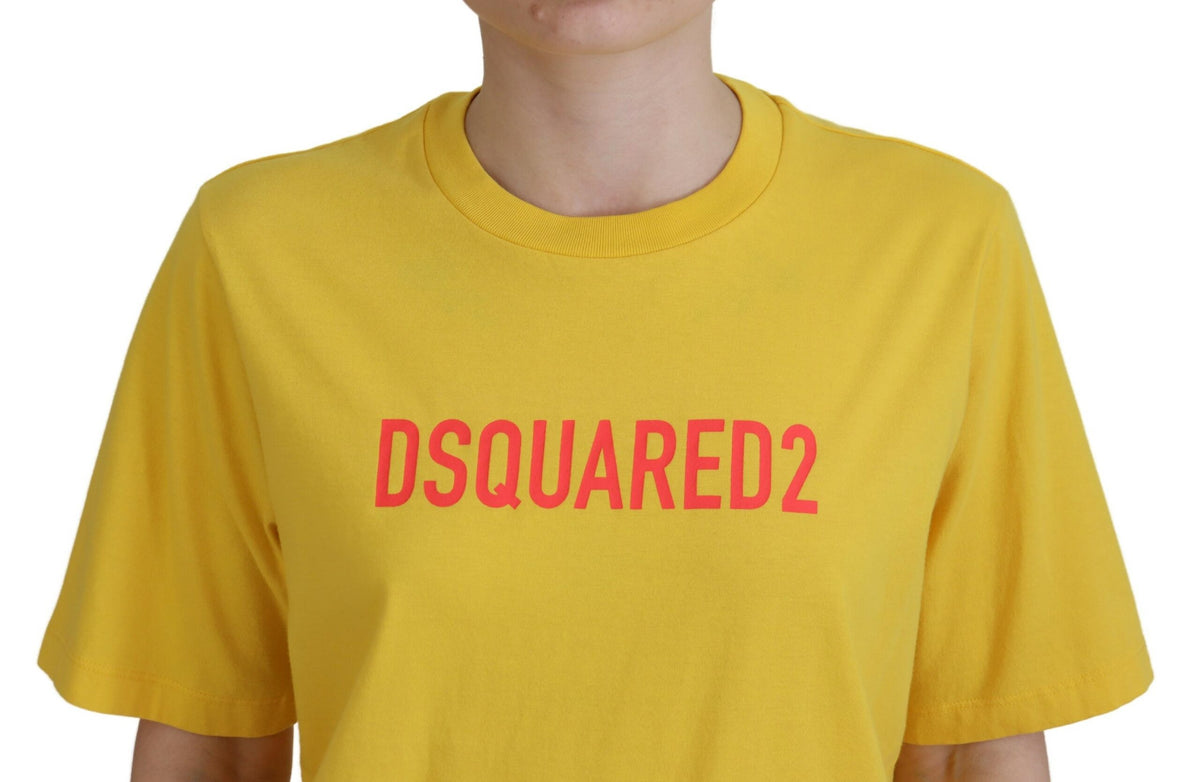 T-shirt ras du cou en coton jaune avec logo imprimé Dsquared²