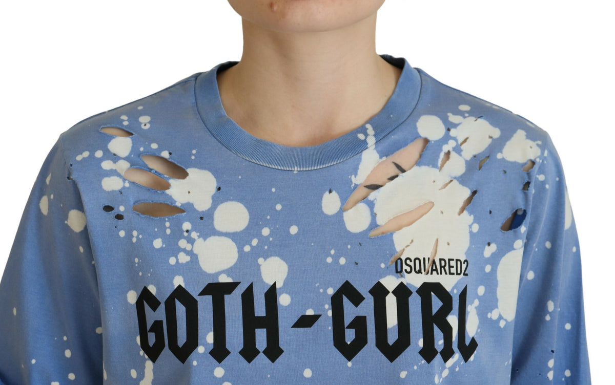 T-shirt en coton à dentelle noire et imprimé gothique bleu Dsquared²