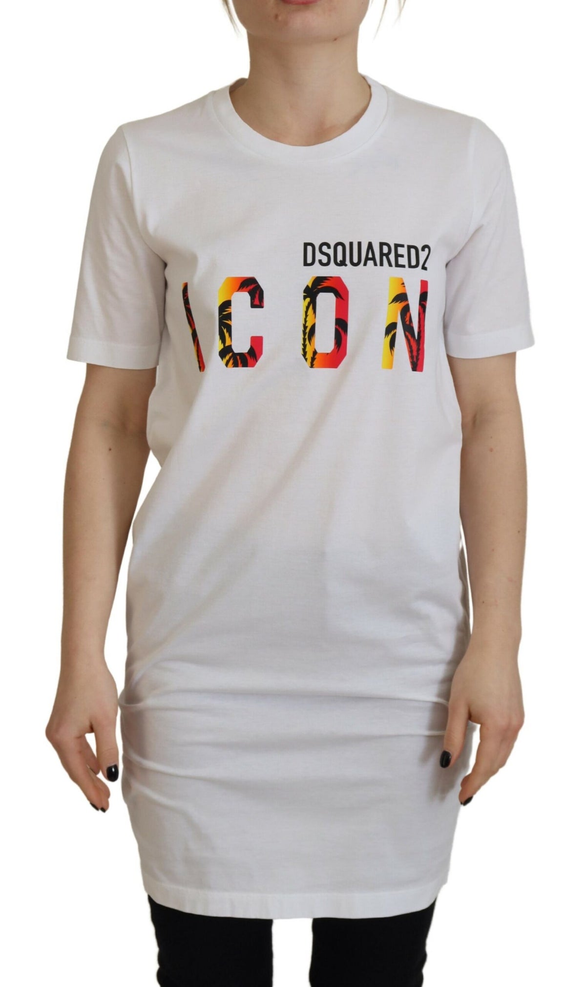 T-shirt ras du cou en coton blanc avec logo imprimé Dsquared²