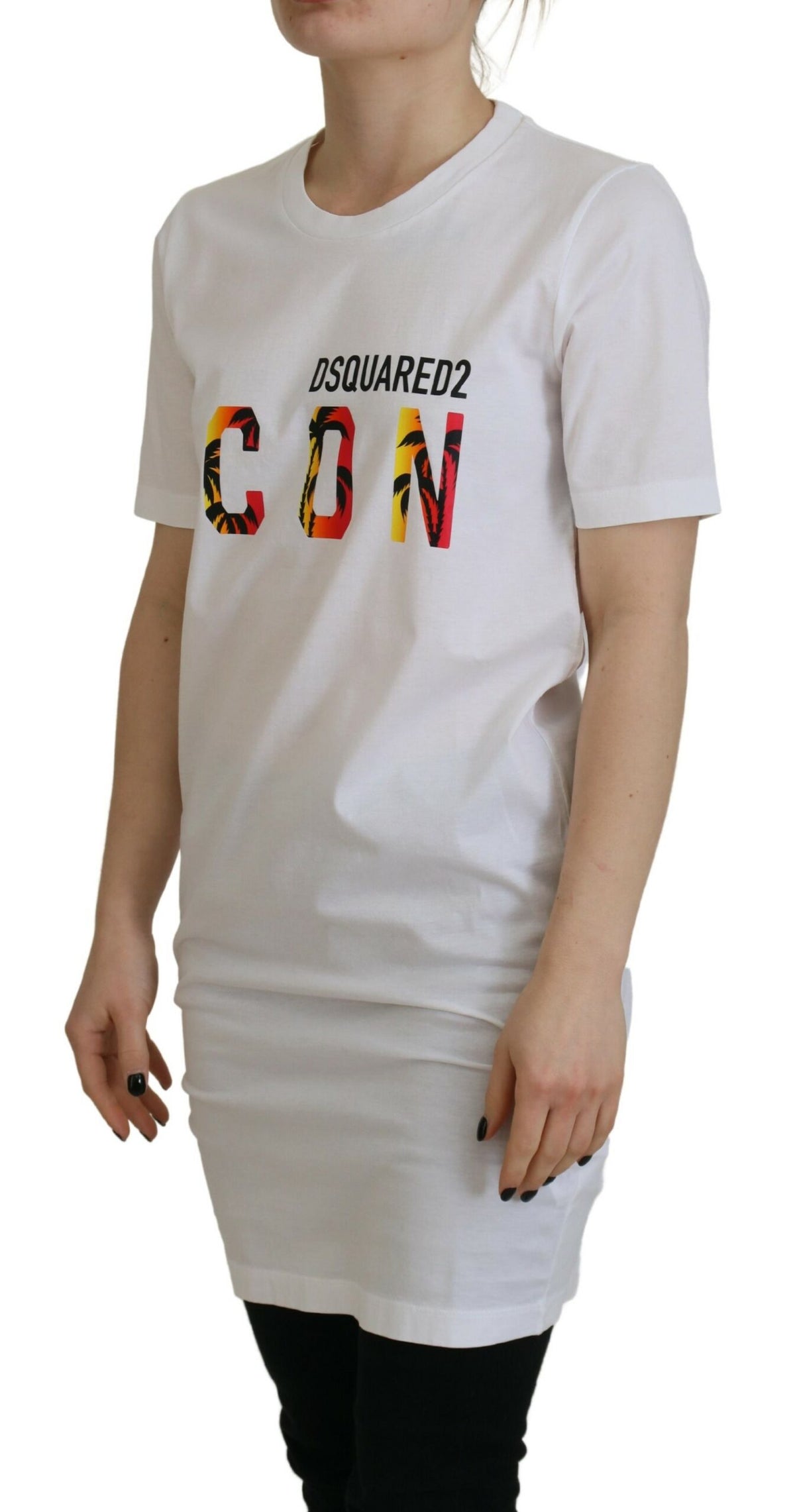 T-shirt ras du cou en coton blanc avec logo imprimé Dsquared²