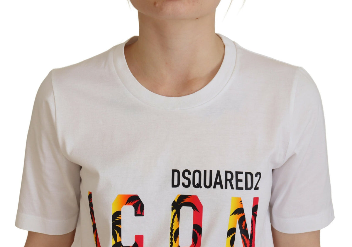 T-shirt ras du cou en coton blanc avec logo imprimé Dsquared²