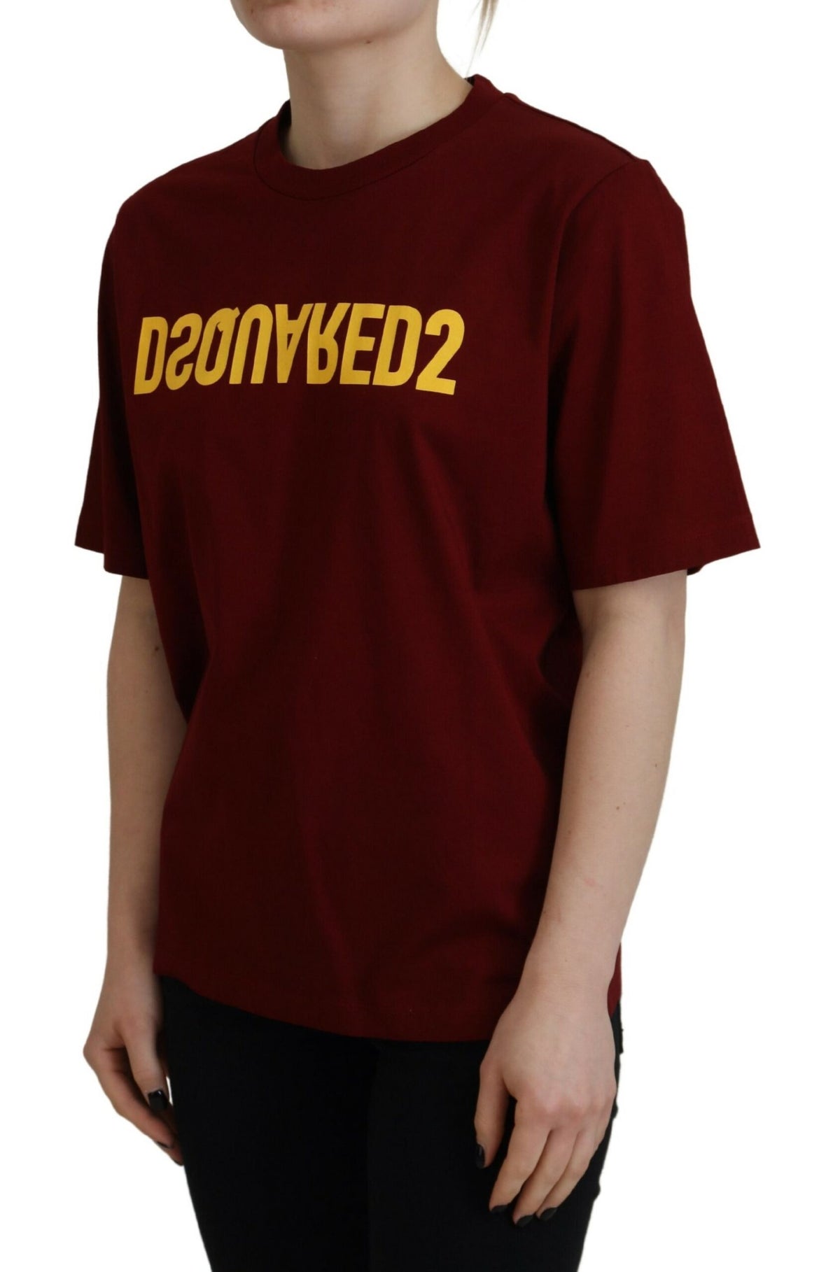 T-shirt ras du cou à manches courtes et logo bordeaux en coton Dsquared²