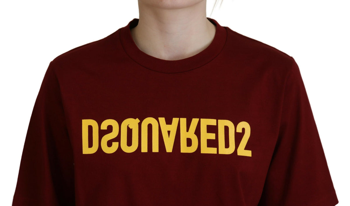 T-shirt ras du cou à manches courtes et logo bordeaux en coton Dsquared²